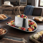 Cowboy Hat Chip and Dip Serving Bowl Silver Brass Snack - Che Cose Belle