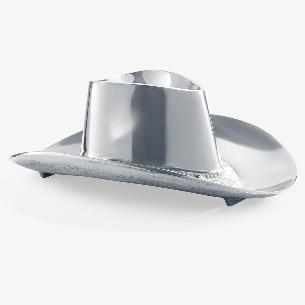 Cowboy Hat Chip and Dip Serving Bowl Silver Brass Snack - Che Cose Belle