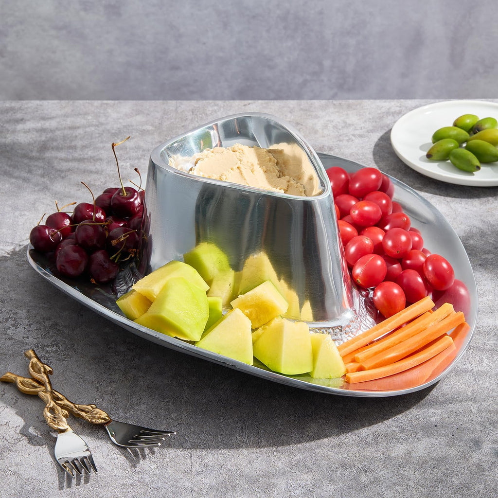 Cowboy Hat Chip and Dip Serving Bowl Silver Brass Snack - Che Cose Belle