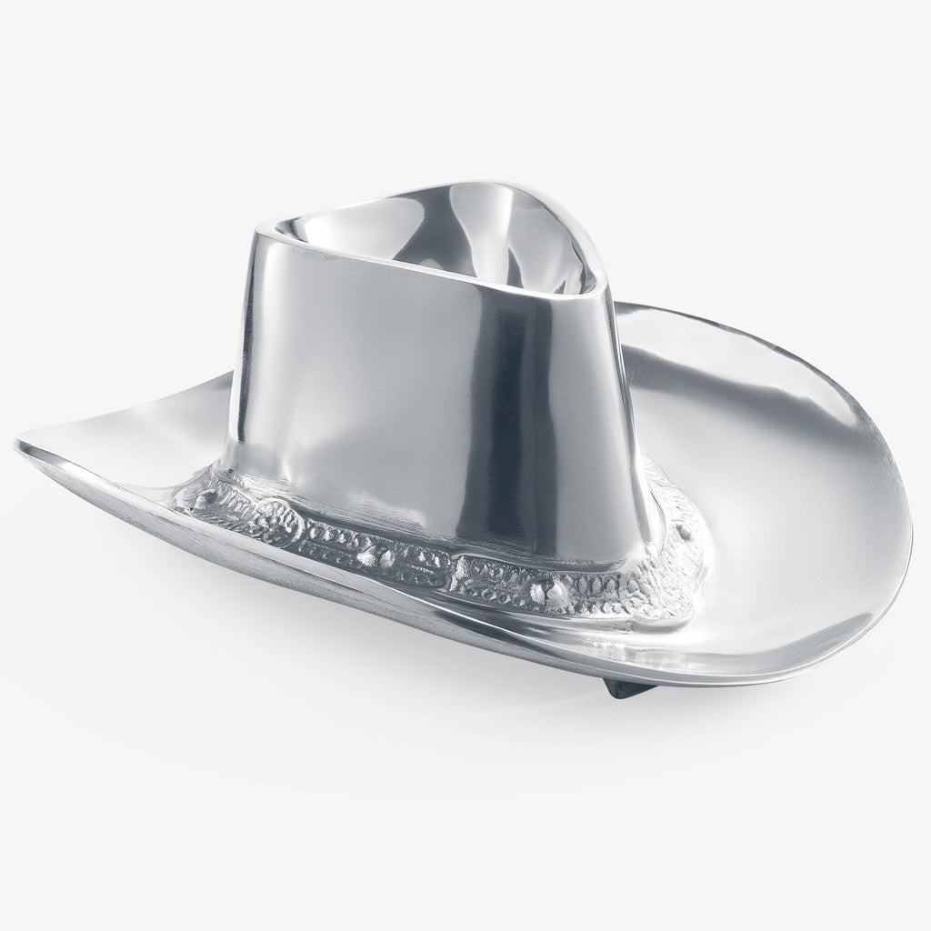 Cowboy Hat Chip and Dip Serving Bowl Silver Brass Snack - Che Cose Belle