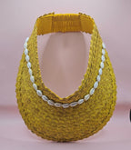 Cowrie Shell Woven Palm Leaf Visor – Handmade Straw Sun Hat with Elastic Band | Black, Blue, Green, or Yellow - Che Cose Belle