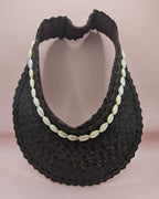 Cowrie Shell Woven Palm Leaf Visor – Handmade Straw Sun Hat with Elastic Band | Black, Blue, Green, or Yellow - Che Cose Belle