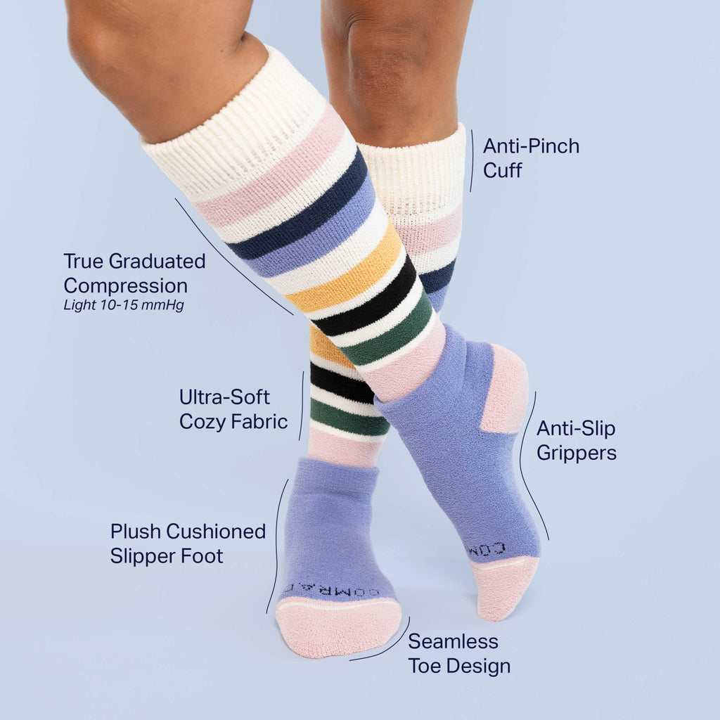 CozyGrip Compression Slipper Socks - Denim/Pink - Che Cose Belle