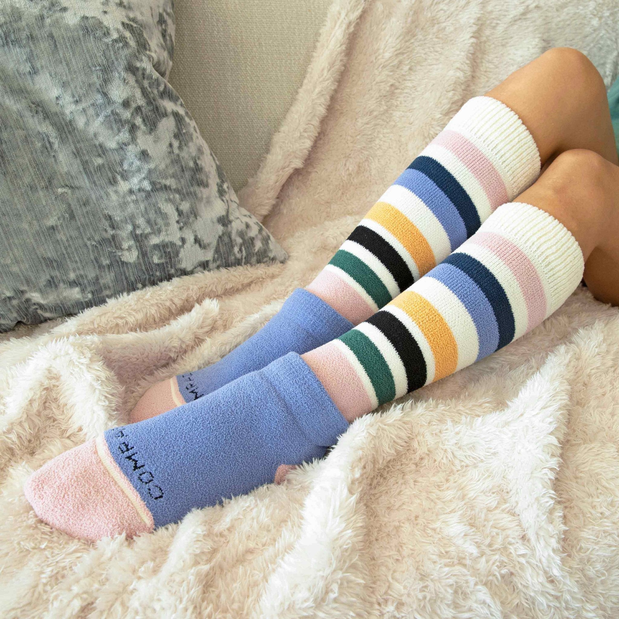 CozyGrip Compression Slipper Socks - Denim/Pink - Che Cose Belle
