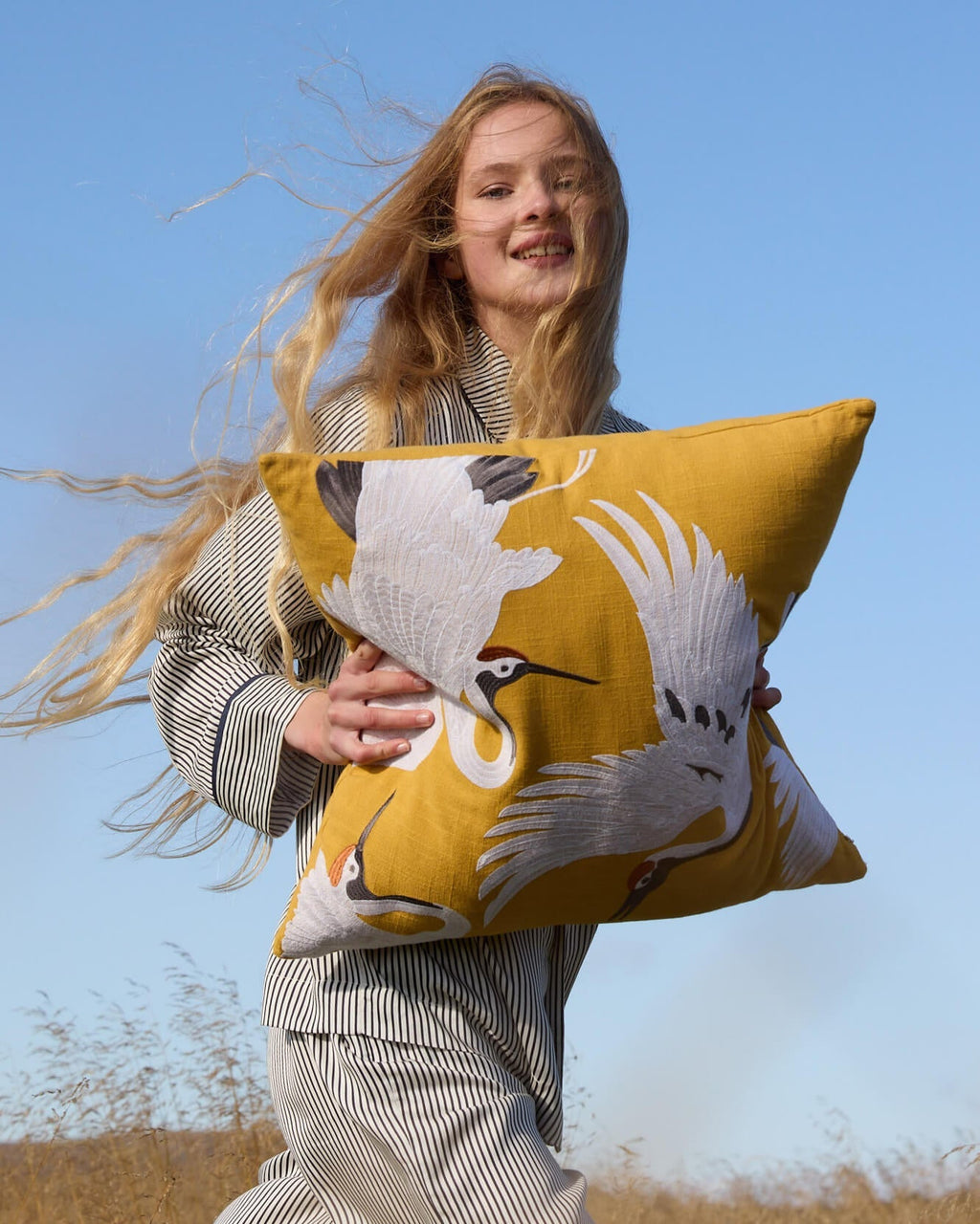 Crane Embroidered Throw Pillow - Che Cose Belle