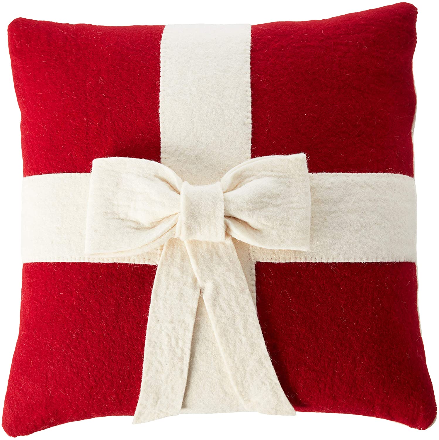 Cream Bow Red- Christmas Pillow Cover Hand Felted Wool - 20" / 14" Arcadia Home - Che Cose Belle