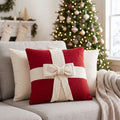 Cream Bow Red- Christmas Pillow Cover Hand Felted Wool - 20" / 14" Arcadia Home - Che Cose Belle