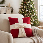 Cream Bow Red- Christmas Pillow Cover Hand Felted Wool - 20" / 14" Arcadia Home - Che Cose Belle