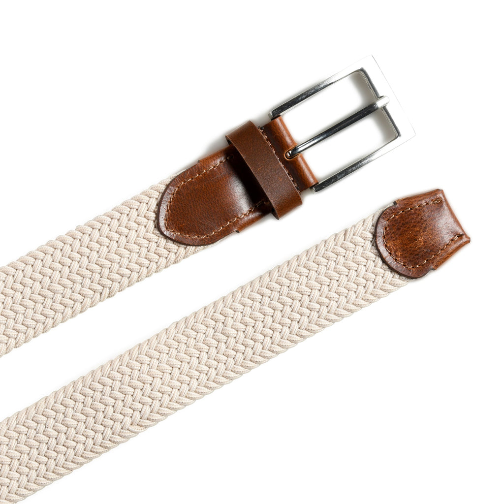 Cream & Brown Braided Canvas Leather Belt - Che Cose Belle