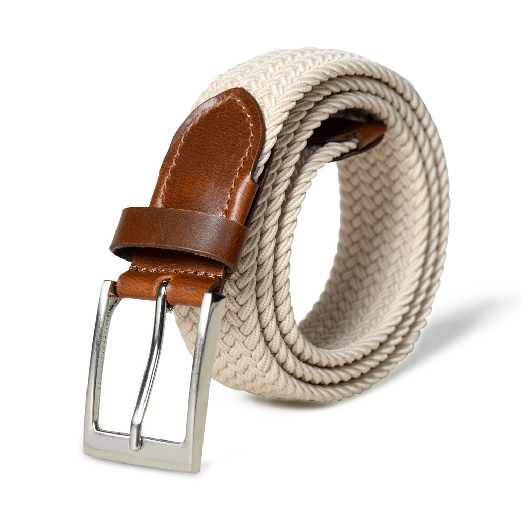 Cream & Brown Braided Canvas Leather Belt - Che Cose Belle
