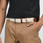 Cream & Brown Braided Canvas Leather Belt - Che Cose Belle