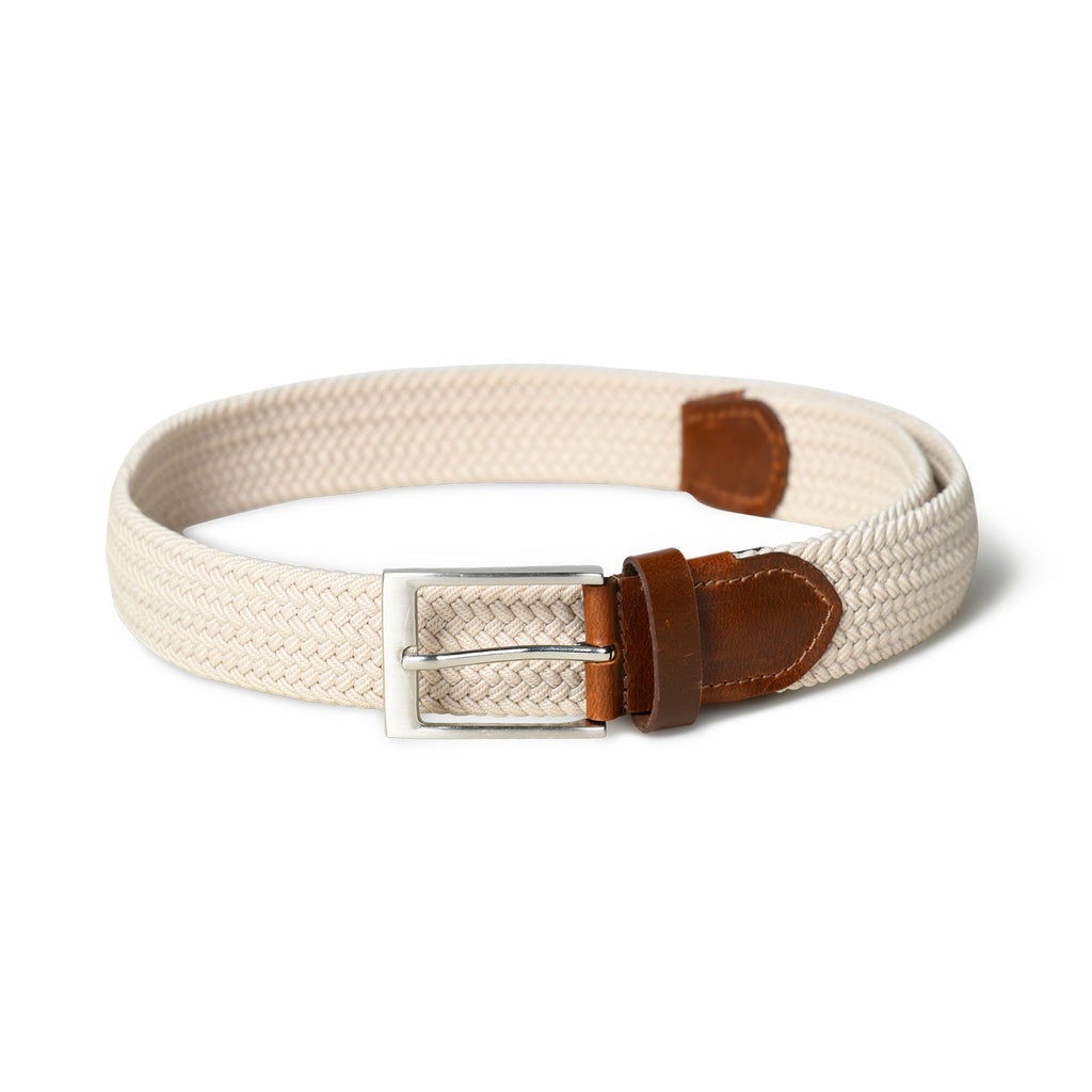 Cream & Brown Braided Canvas Leather Belt - Che Cose Belle