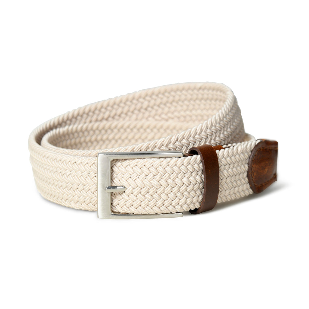 Cream & Brown Braided Canvas Leather Belt - Che Cose Belle