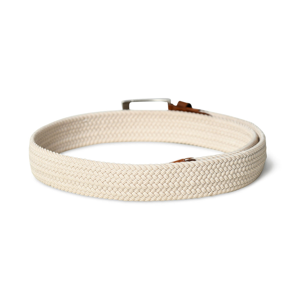 Cream & Brown Braided Canvas Leather Belt - Che Cose Belle