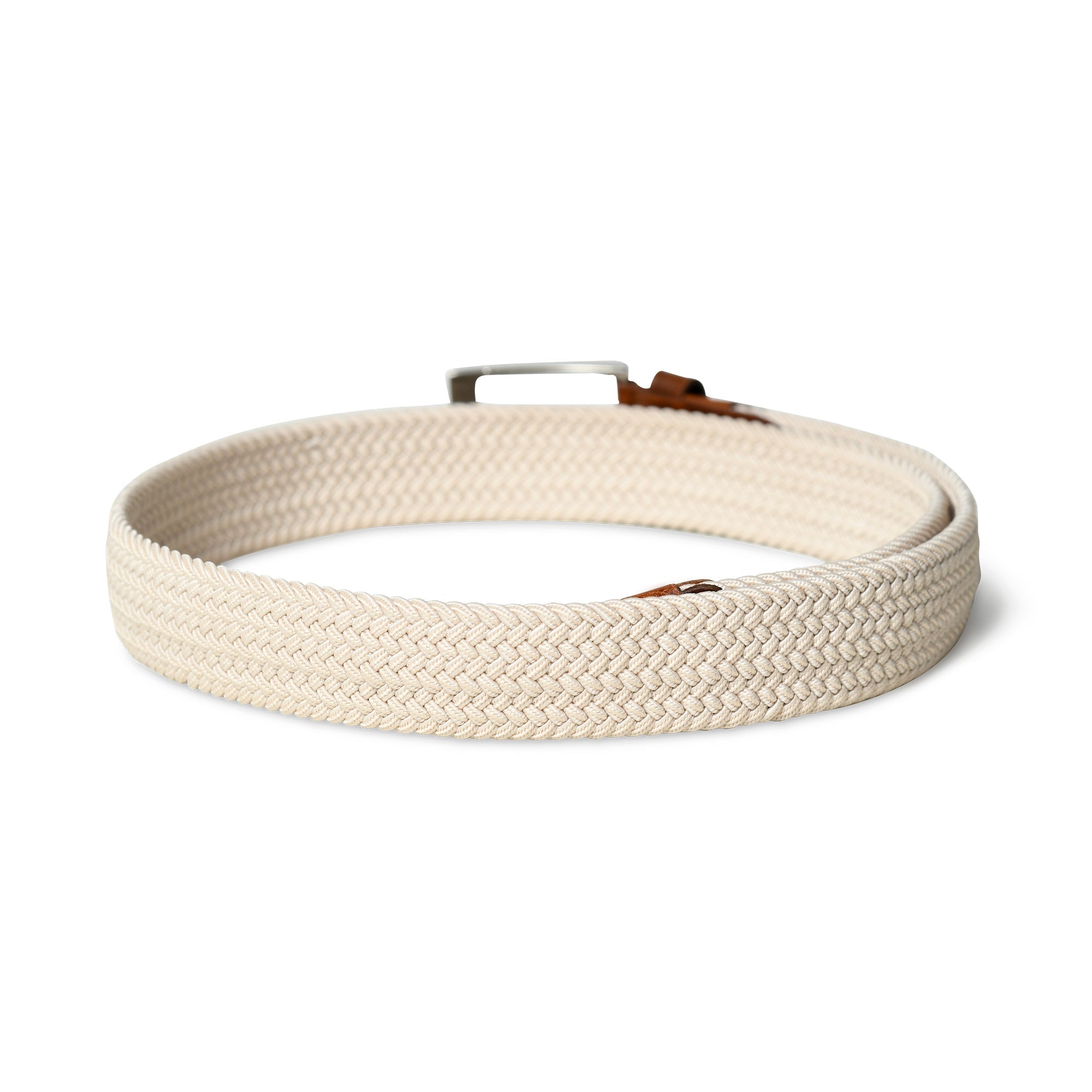 Cream & Brown Braided Canvas Leather Belt - Che Cose Belle