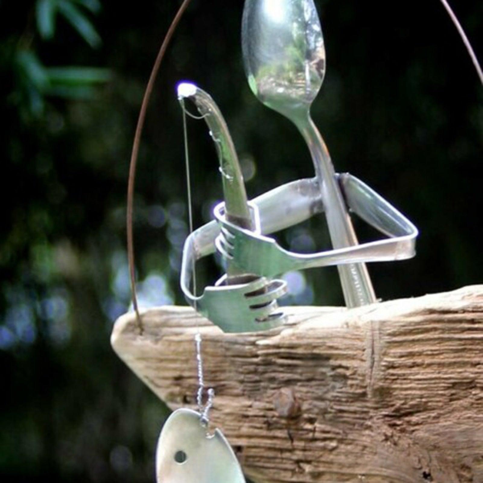 Creative Fishing Man Spoon Fish Sculptures Wind Chime Home Bedroom Painted Fish Mobile Tropical Fish Home Decor Yard Garden Hanging Ornament Decoration - Che Cose Belle