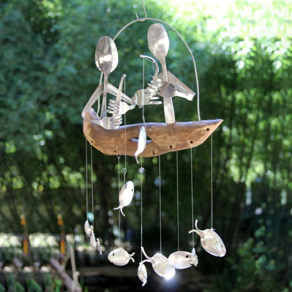 Creative Fishing Man Spoon Fish Sculptures Wind Chime Home Bedroom Painted Fish Mobile Tropical Fish Home Decor Yard Garden Hanging Ornament Decoration - Che Cose Belle