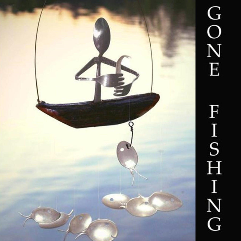Creative Fishing Man Spoon Fish Sculptures Wind Chime Home Bedroom Painted Fish Mobile Tropical Fish Home Decor Yard Garden Hanging Ornament Decoration - Che Cose Belle