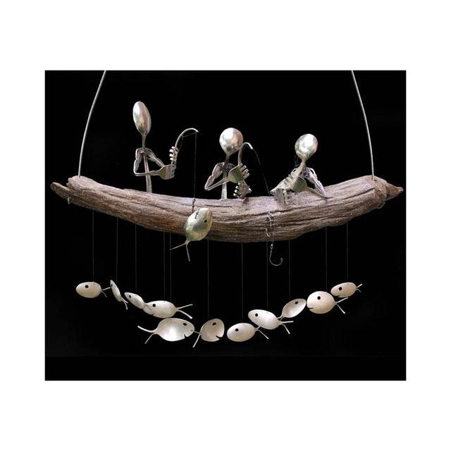 Creative Fishing Man Spoon Fish Sculptures Wind Chime Home Bedroom Painted Fish Mobile Tropical Fish Home Decor Yard Garden Hanging Ornament Decoration - Che Cose Belle