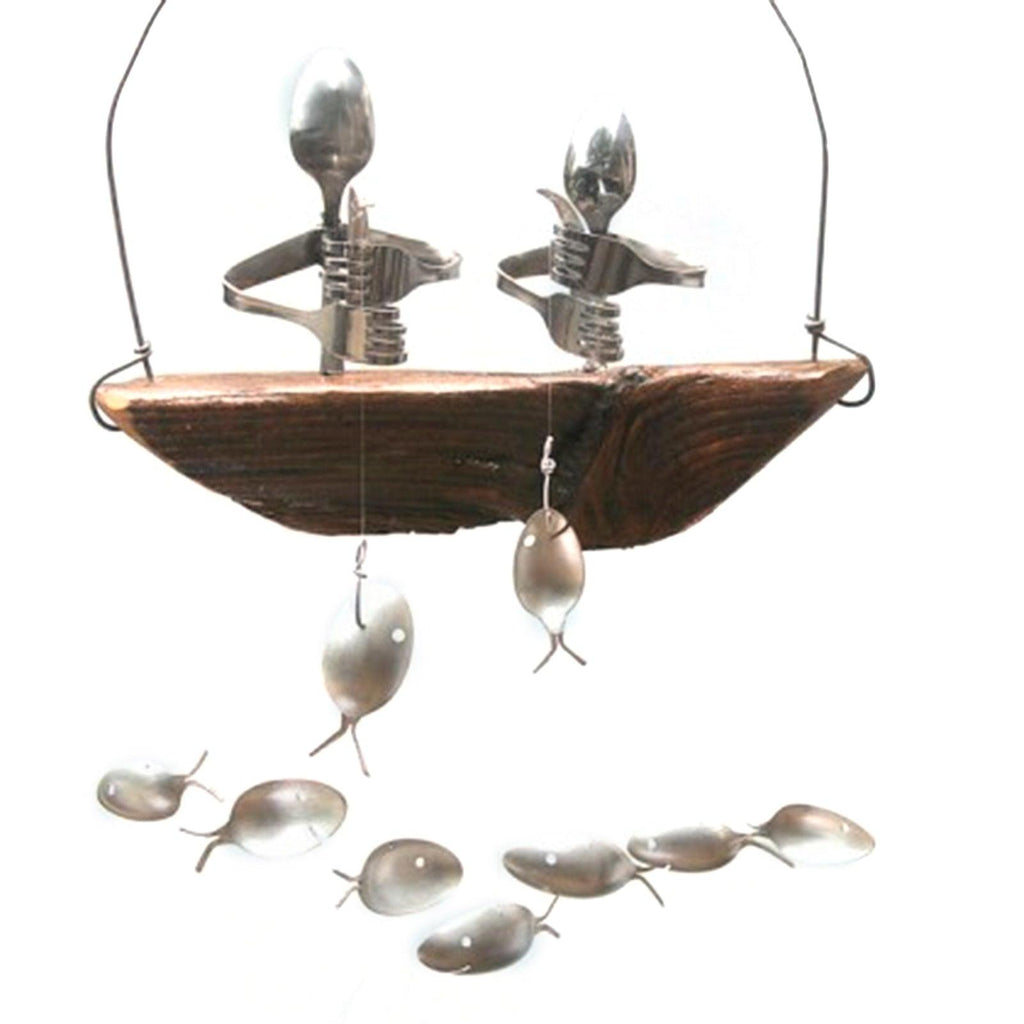 Creative Fishing Man Spoon Fish Sculptures Wind Chime Home Bedroom Painted Fish Mobile Tropical Fish Home Decor Yard Garden Hanging Ornament Decoration - Che Cose Belle