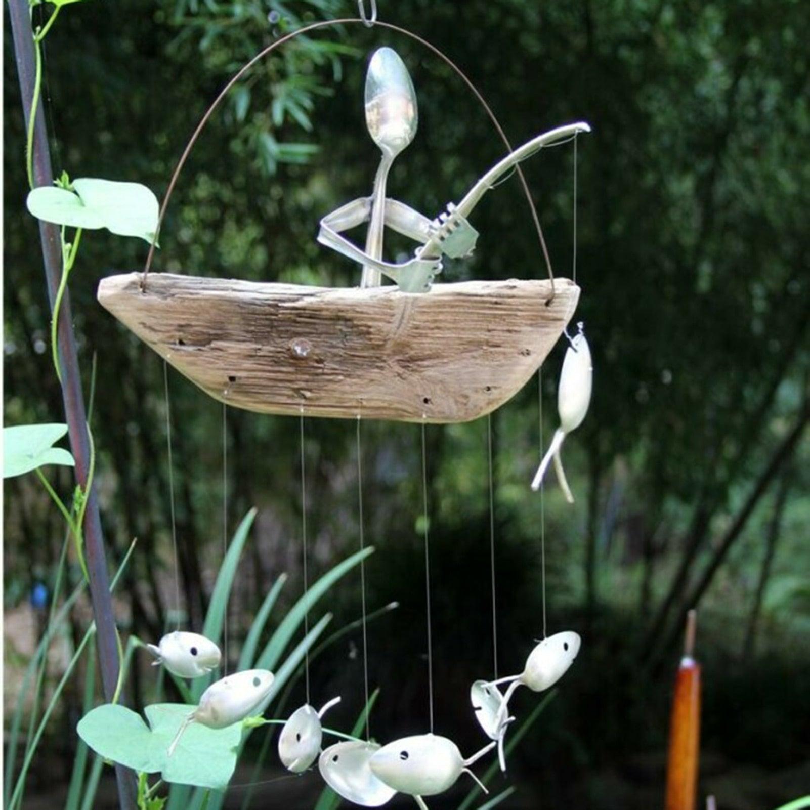 Creative Fishing Man Spoon Fish Sculptures Wind Chime Home Bedroom Painted Fish Mobile Tropical Fish Home Decor Yard Garden Hanging Ornament Decoration - Che Cose Belle