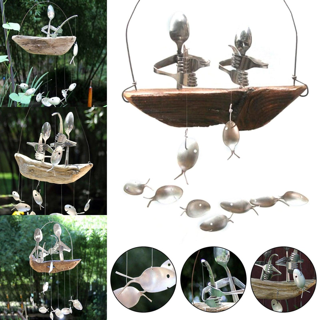 Creative Fishing Man Spoon Fish Sculptures Wind Chime Home Bedroom Painted Fish Mobile Tropical Fish Home Decor Yard Garden Hanging Ornament Decoration - Che Cose Belle