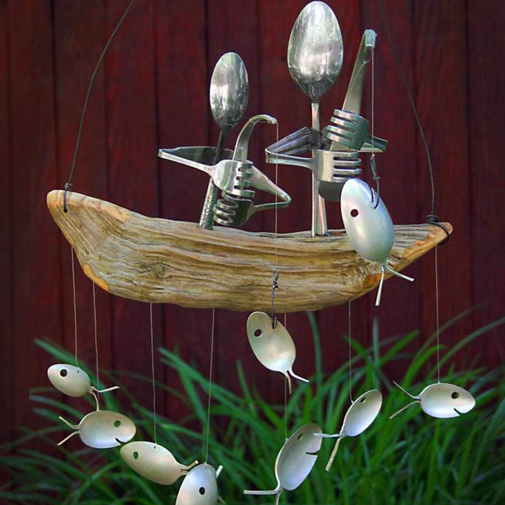 Creative Fishing Man Spoon Fish Sculptures Wind Chime Home Bedroom Painted Fish Mobile Tropical Fish Home Decor Yard Garden Hanging Ornament Decoration - Che Cose Belle