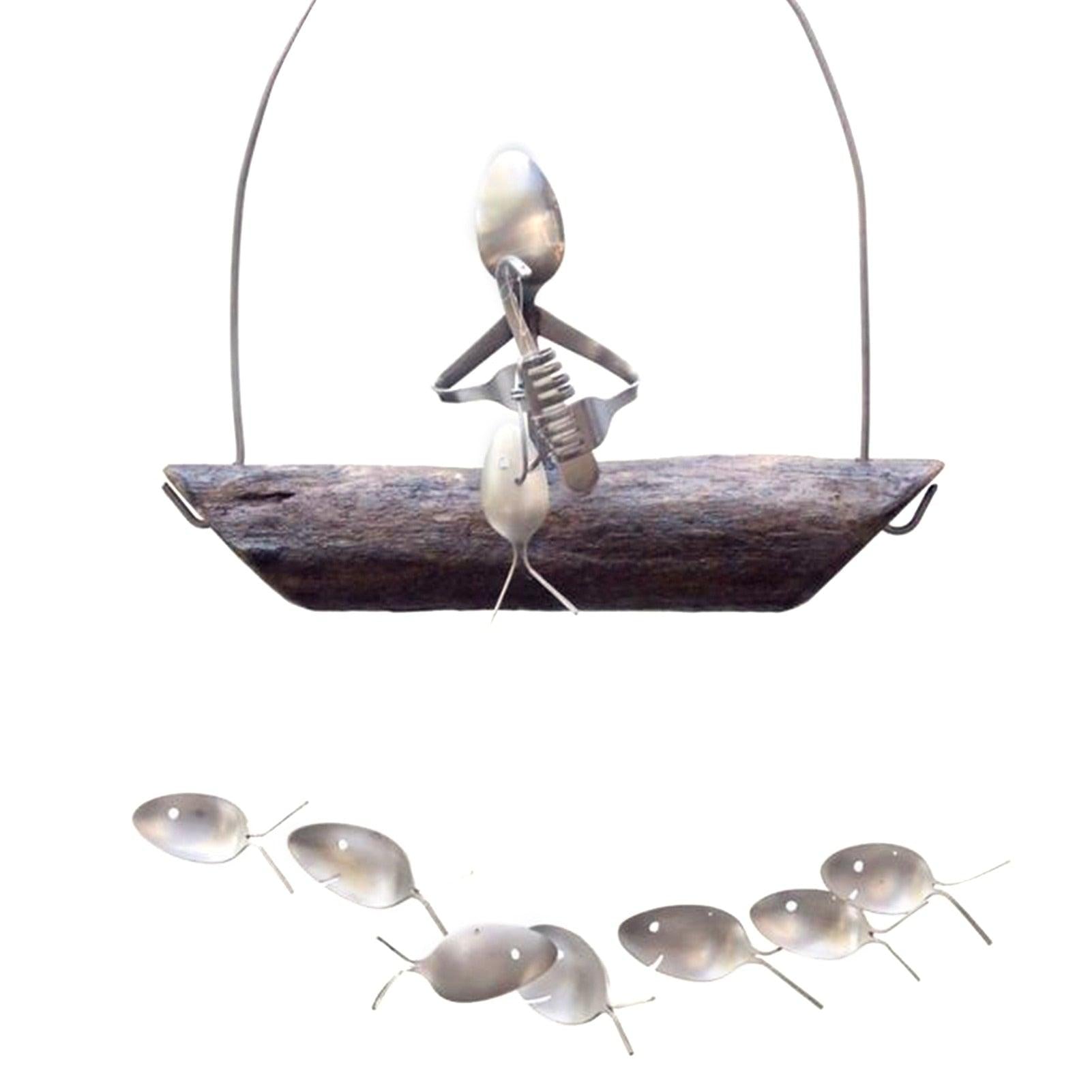 Creative Fishing Man Spoon Fish Sculptures Wind Chime Home Bedroom Painted Fish Mobile Tropical Fish Home Decor Yard Garden Hanging Ornament Decoration - Che Cose Belle