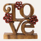 Crimson Heart – Hand Carved Wooden Sculpture, Handmade Decorative Home Art - Che Cose Belle