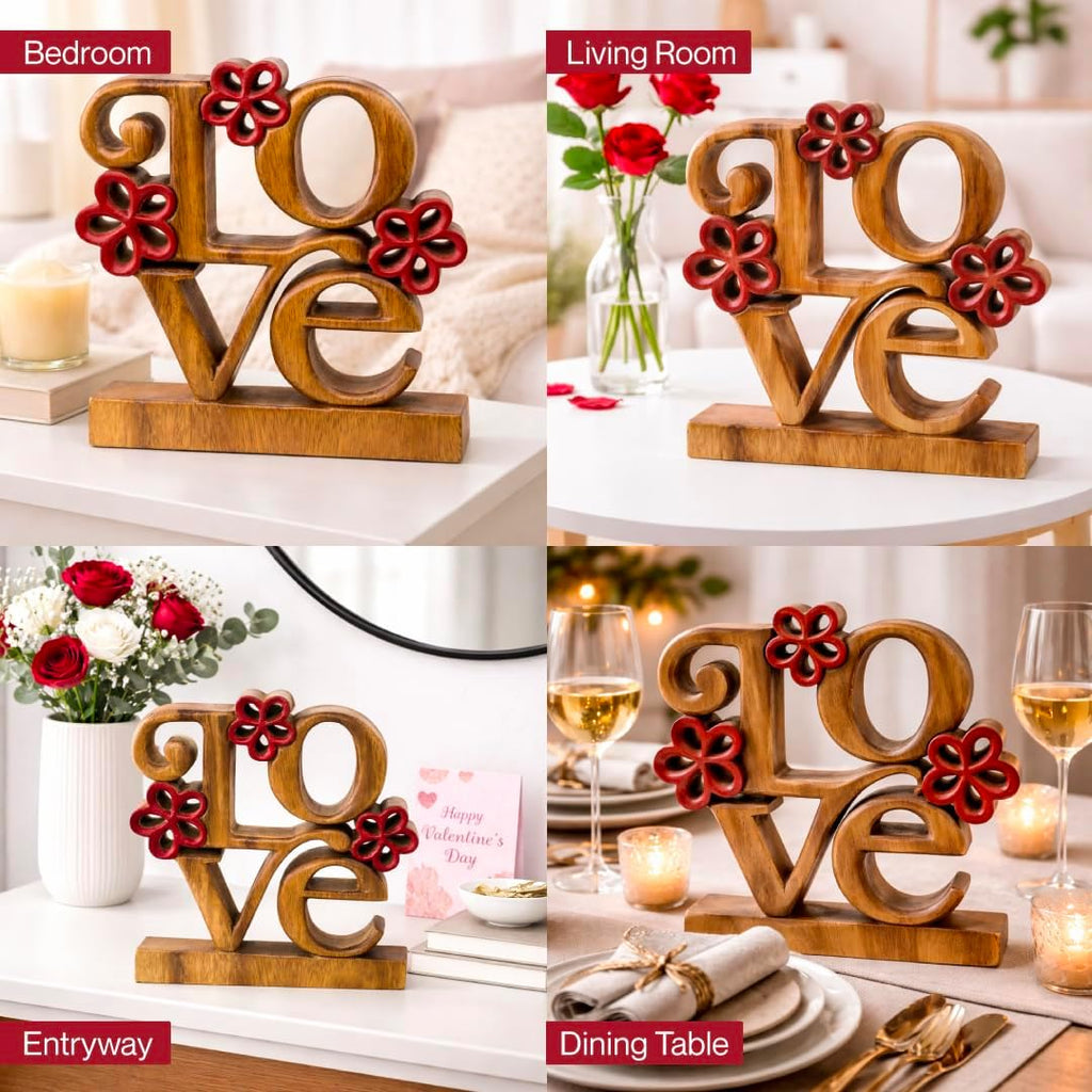 Crimson Heart – Hand Carved Wooden Sculpture, Handmade Decorative Home Art - Che Cose Belle