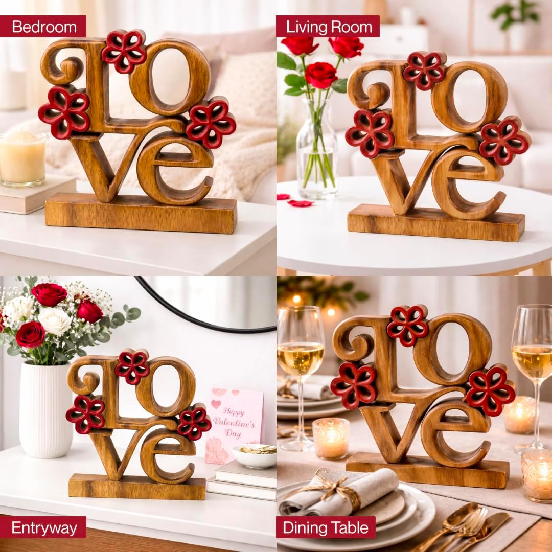 Crimson Heart – Hand Carved Wooden Sculpture, Handmade Decorative Home Art - Che Cose Belle