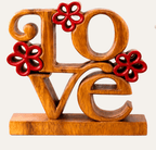 Crimson Heart – Hand Carved Wooden Sculpture, Handmade Decorative Home Art - Che Cose Belle