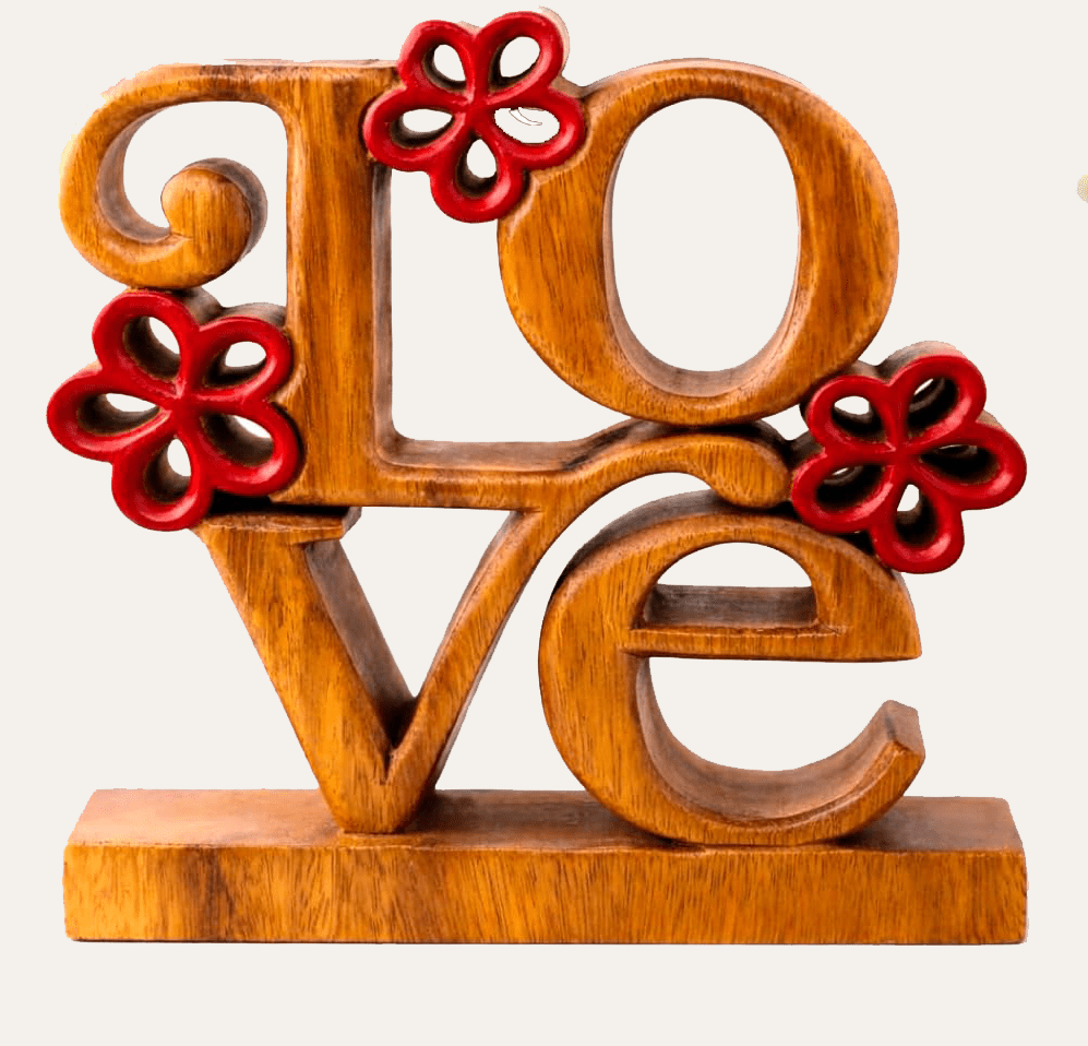 Crimson Heart – Hand Carved Wooden Sculpture, Handmade Decorative Home Art - Che Cose Belle