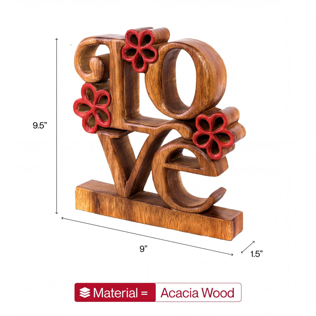 Crimson Heart – Hand Carved Wooden Sculpture, Handmade Decorative Home Art - Che Cose Belle