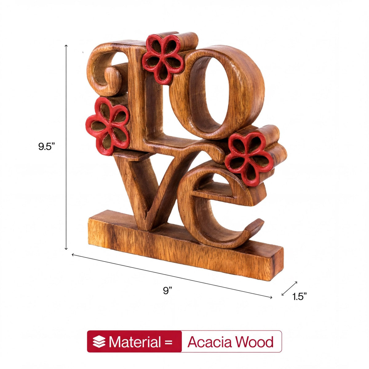 Crimson Heart – Hand Carved Wooden Sculpture, Handmade Decorative Home Art - Che Cose Belle