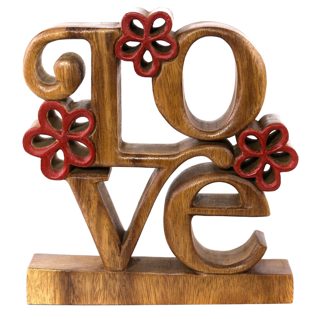 Crimson Heart – Hand Carved Wooden Sculpture, Handmade Decorative Home Art - Che Cose Belle