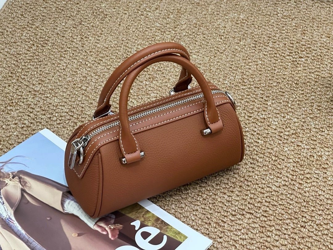 Cross-border Top-grain Leather Boston Pillow Bag, Single-shoulder, Crossbody Small Bag, Versatile Genuine Leather Women's Handbag - Che Cose Belle