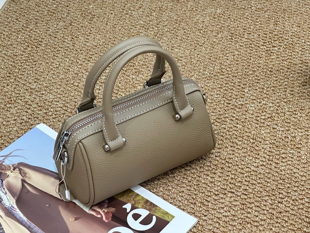 Cross-border Top-grain Leather Boston Pillow Bag, Single-shoulder, Crossbody Small Bag, Versatile Genuine Leather Women's Handbag - Che Cose Belle