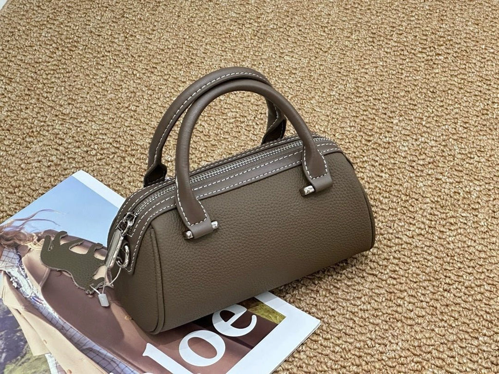 Cross-border Top-grain Leather Boston Pillow Bag, Single-shoulder, Crossbody Small Bag, Versatile Genuine Leather Women's Handbag - Che Cose Belle