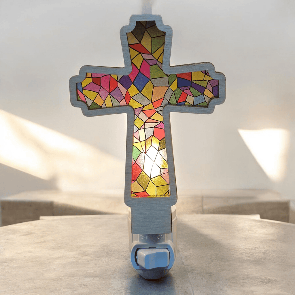 Cross Night Light - Handcrafted Stained Glass - Inspired Cross Nightlight – LED Accent Light - Che Cose Belle
