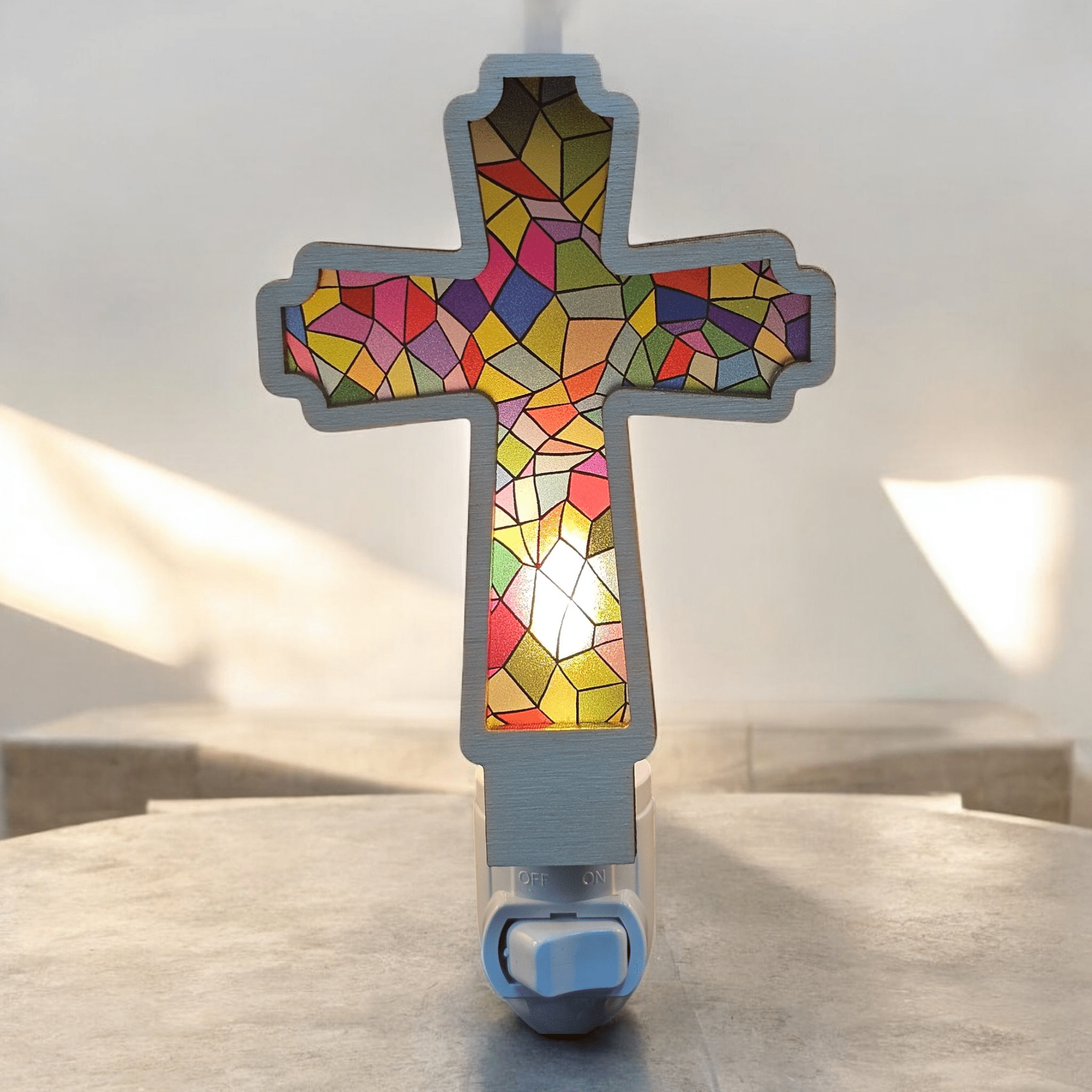 Cross Night Light - Handcrafted Stained Glass - Inspired Cross Nightlight – LED Accent Light - Che Cose Belle