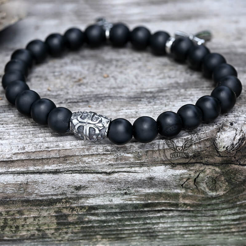 Cross Religious Agate Stone Bead Bracelet - Che Cose Belle