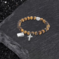 Cross Religious Agate Stone Bead Bracelet - Che Cose Belle