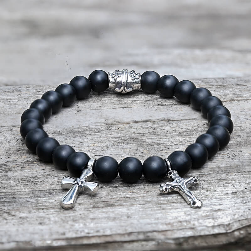 Cross Religious Agate Stone Bead Bracelet - Che Cose Belle