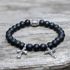 Cross Religious Agate Stone Bead Bracelet - Che Cose Belle