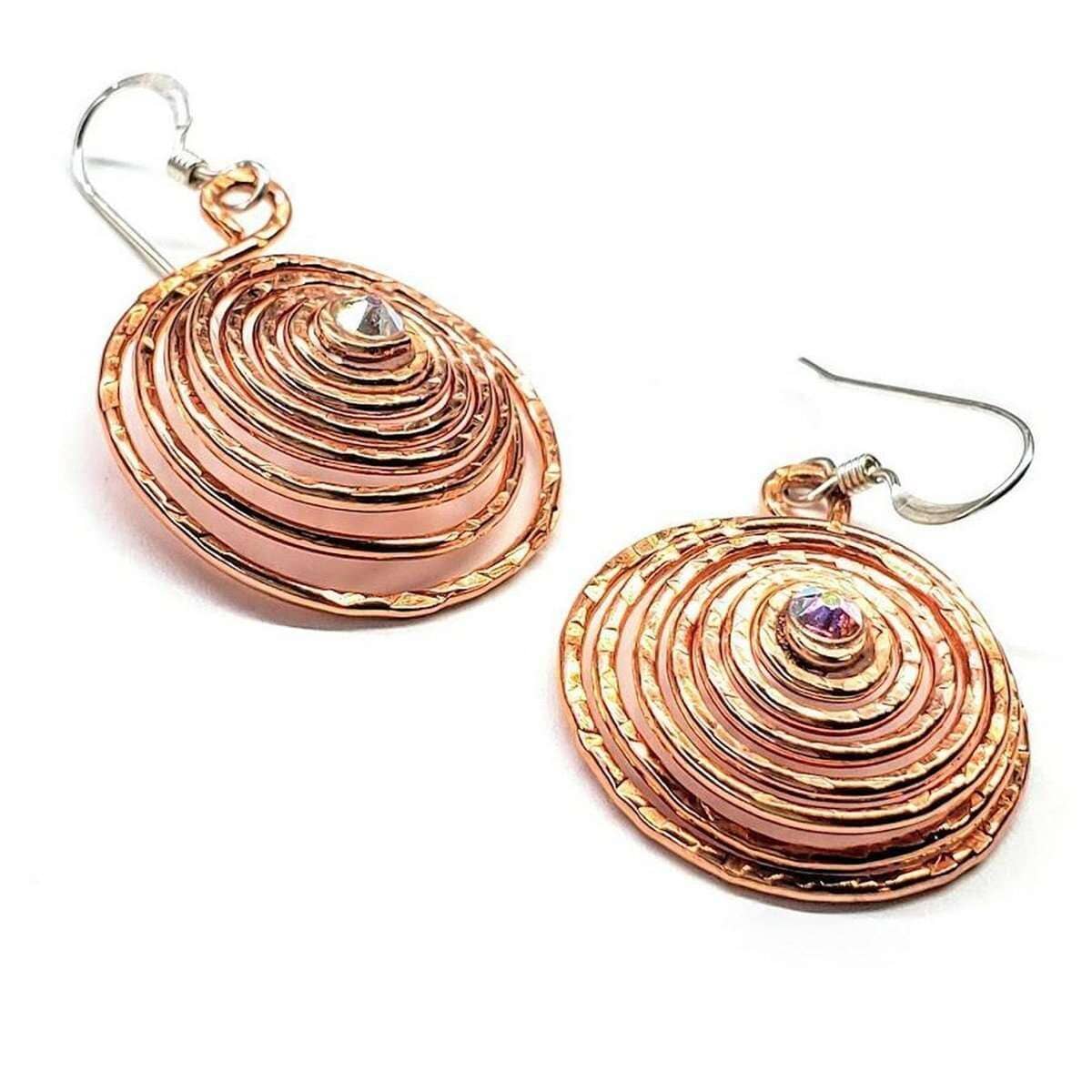 Crystal Embedded Copper Spiral Hoop Earrings - Che Cose Belle