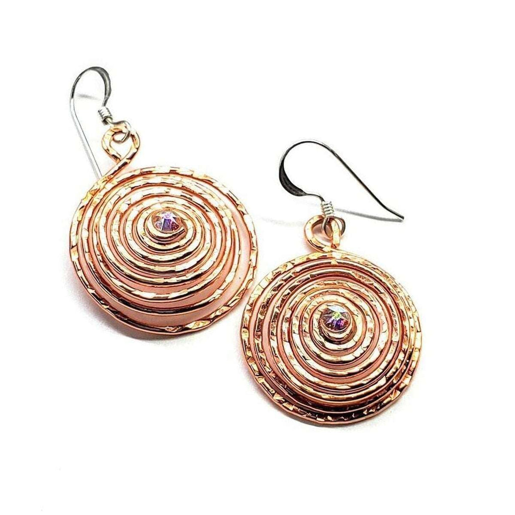 Crystal Embedded Copper Spiral Hoop Earrings - Che Cose Belle