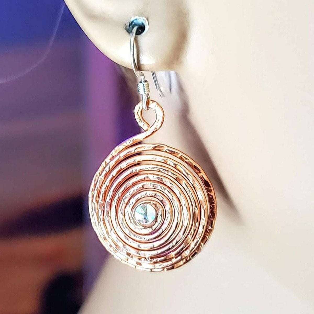 Crystal Embedded Copper Spiral Hoop Earrings - Che Cose Belle