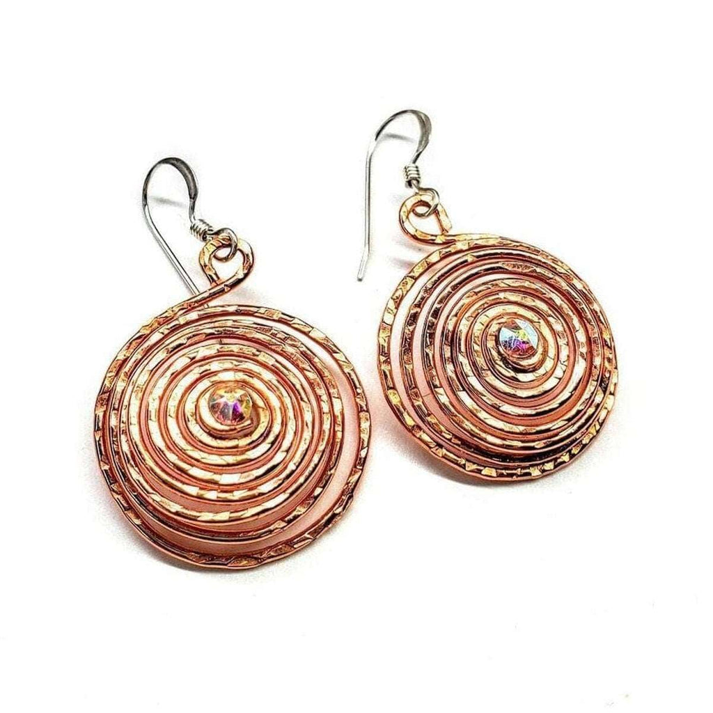 Crystal Embedded Copper Spiral Hoop Earrings - Che Cose Belle