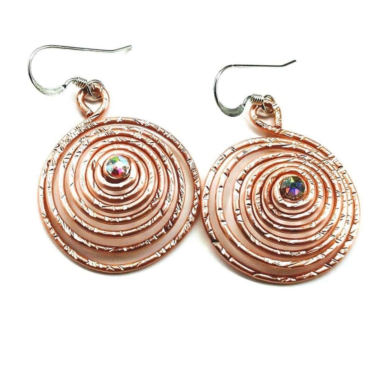 Crystal Embedded Copper Spiral Hoop Earrings - Che Cose Belle
